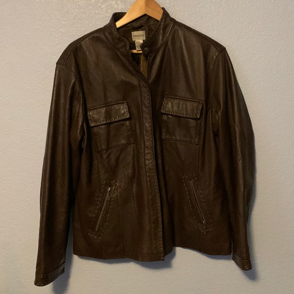Chico's Jackets & Blazers - Chico’s Women’s Leather Shell Zip-Up Jacket Size 3 Brown